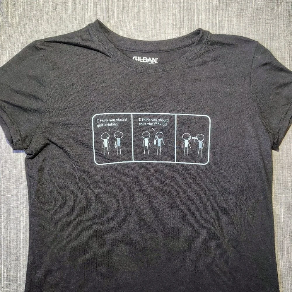 Harwigs T-Shirt Womens Size‎ Medium Black White Funny Graphic Crewneck